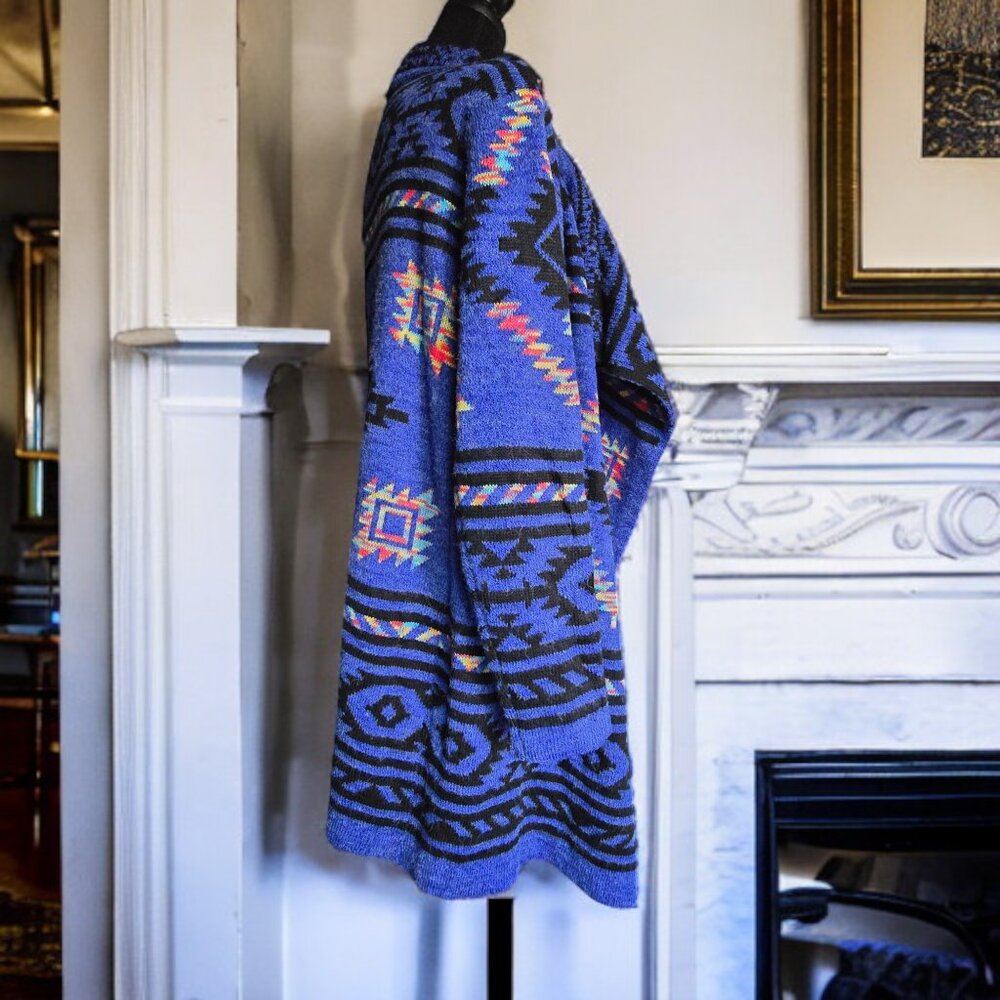 NWOT KAMANA (MED) Aztec/Tribal "Denim Blue" Cardigan Sweater - Picture 2 of 7